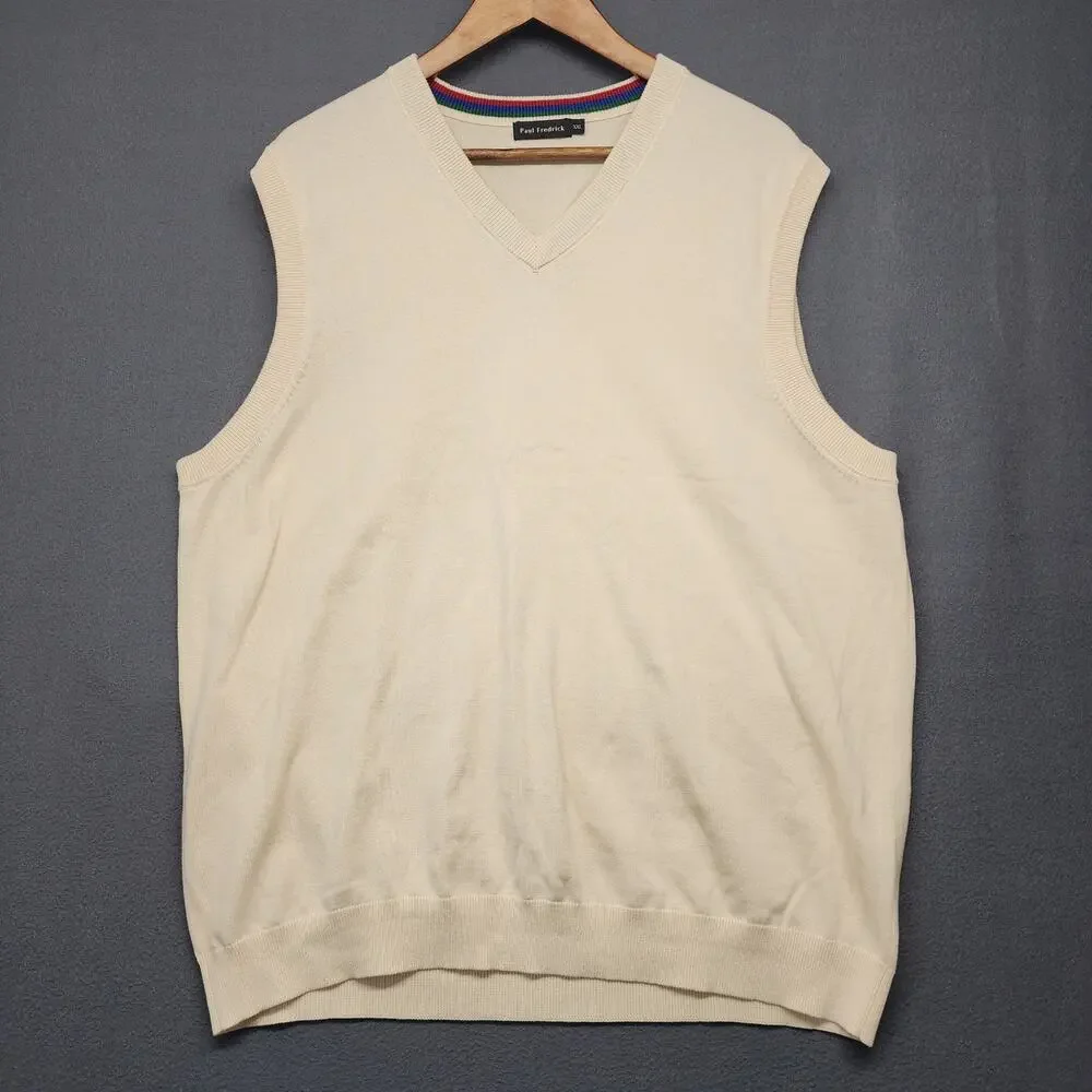 Paul Fredrick Sweater Vest Men 2XL Cream Supima Cotton Pullover Classic Knit XXL